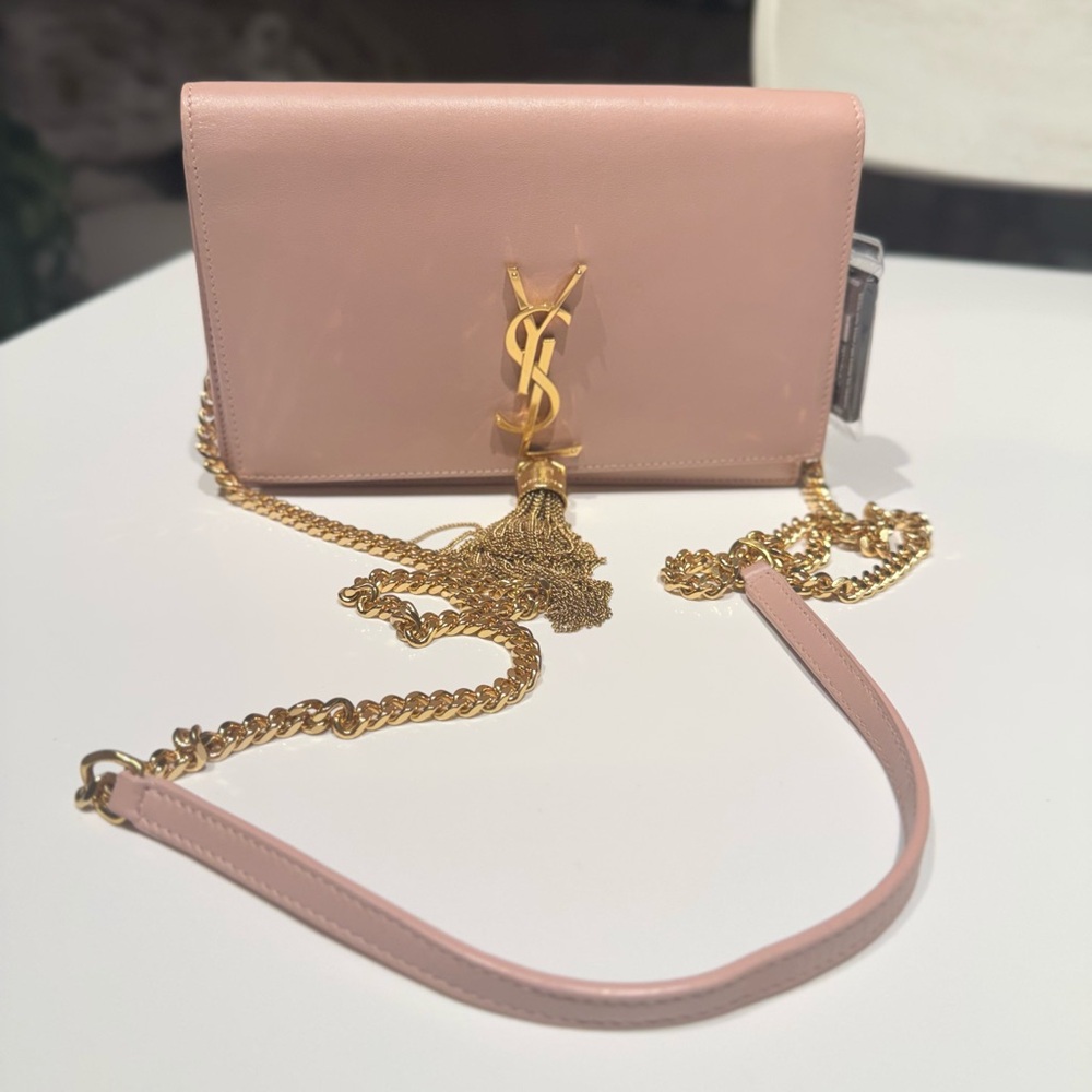 Yves Saint Laurent Pink Clutch with Gold Chain